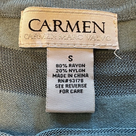 Carmen Marc Valvo Sheer Stripe Dusty Blue Tee Size Small - Picture 6 of 6